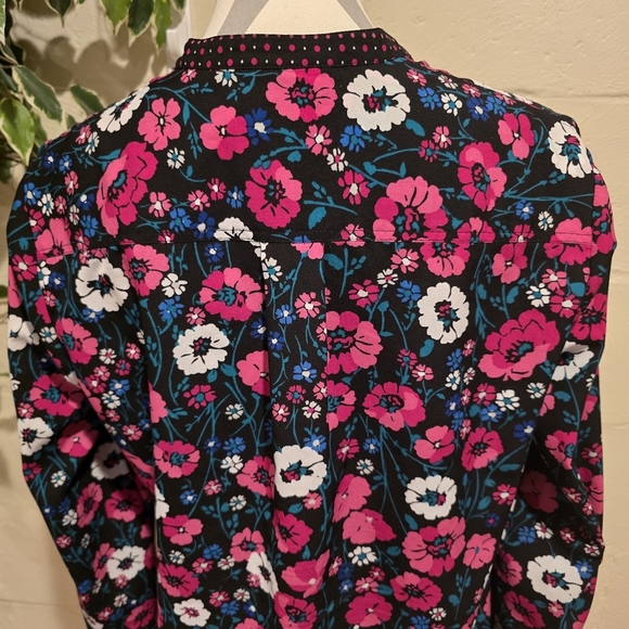 JONES NEW YORK Signature Women's Black Multicolor Floral Long Sleeve Blouse SZ M - Picture 5 of 11